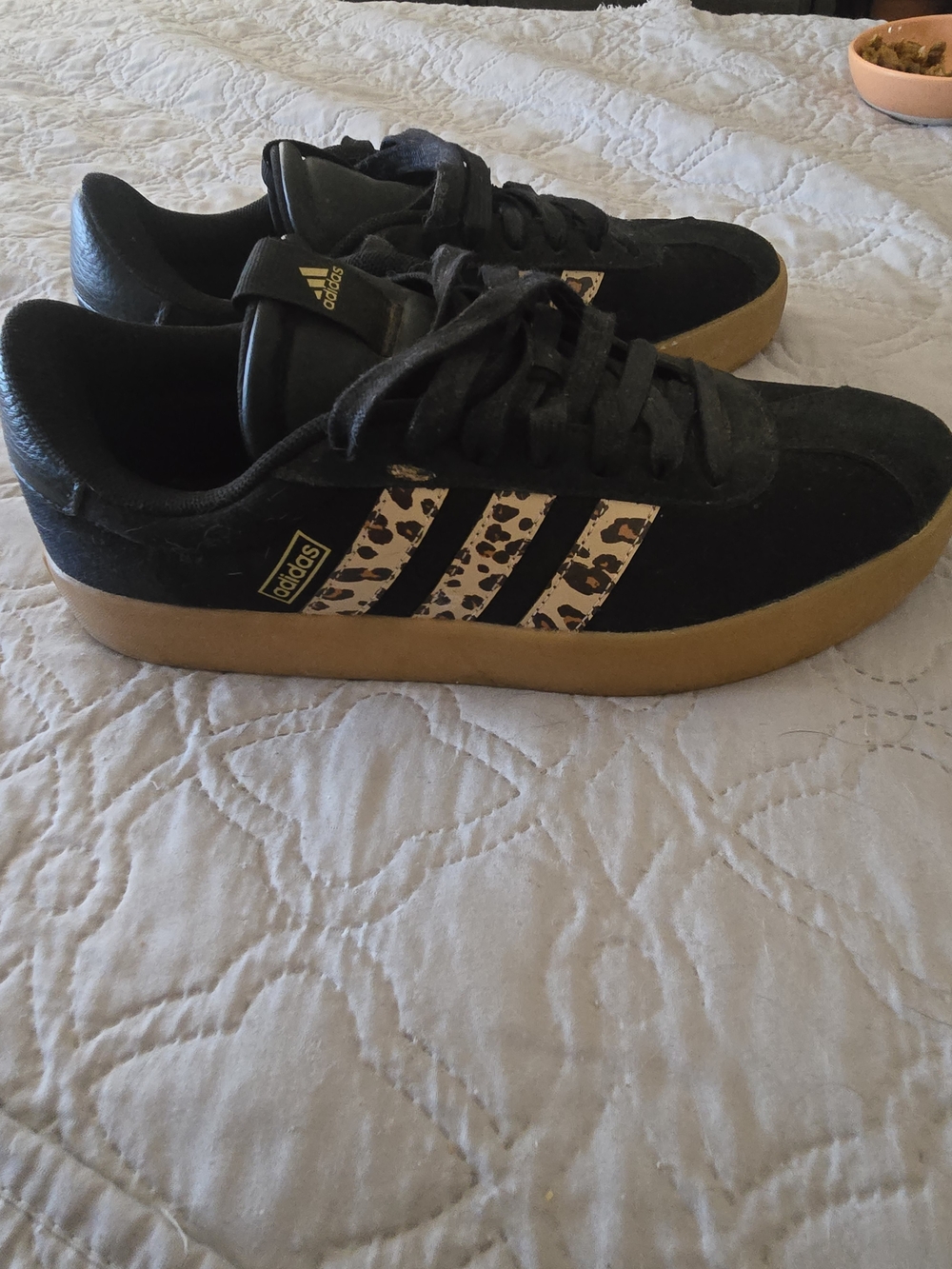 adidas Black Sneakers with Leopard-Print Stripes and Gum Sole - Picture 3 of 5